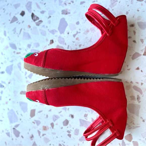 Chinese Trade Ankle Strap Embroidered Round Toe Platform Wedge Shoes Size 7.5 - Picture 8 of 13